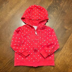 Baby girls red zip-up w/hearts LOVE